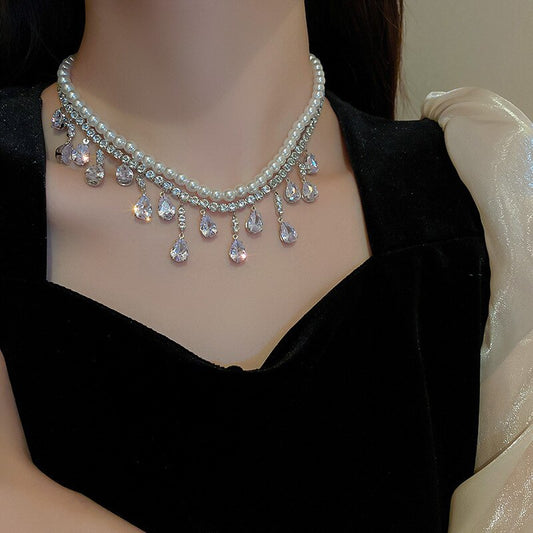 Luxury Pearl Tassel Crystal Necklace